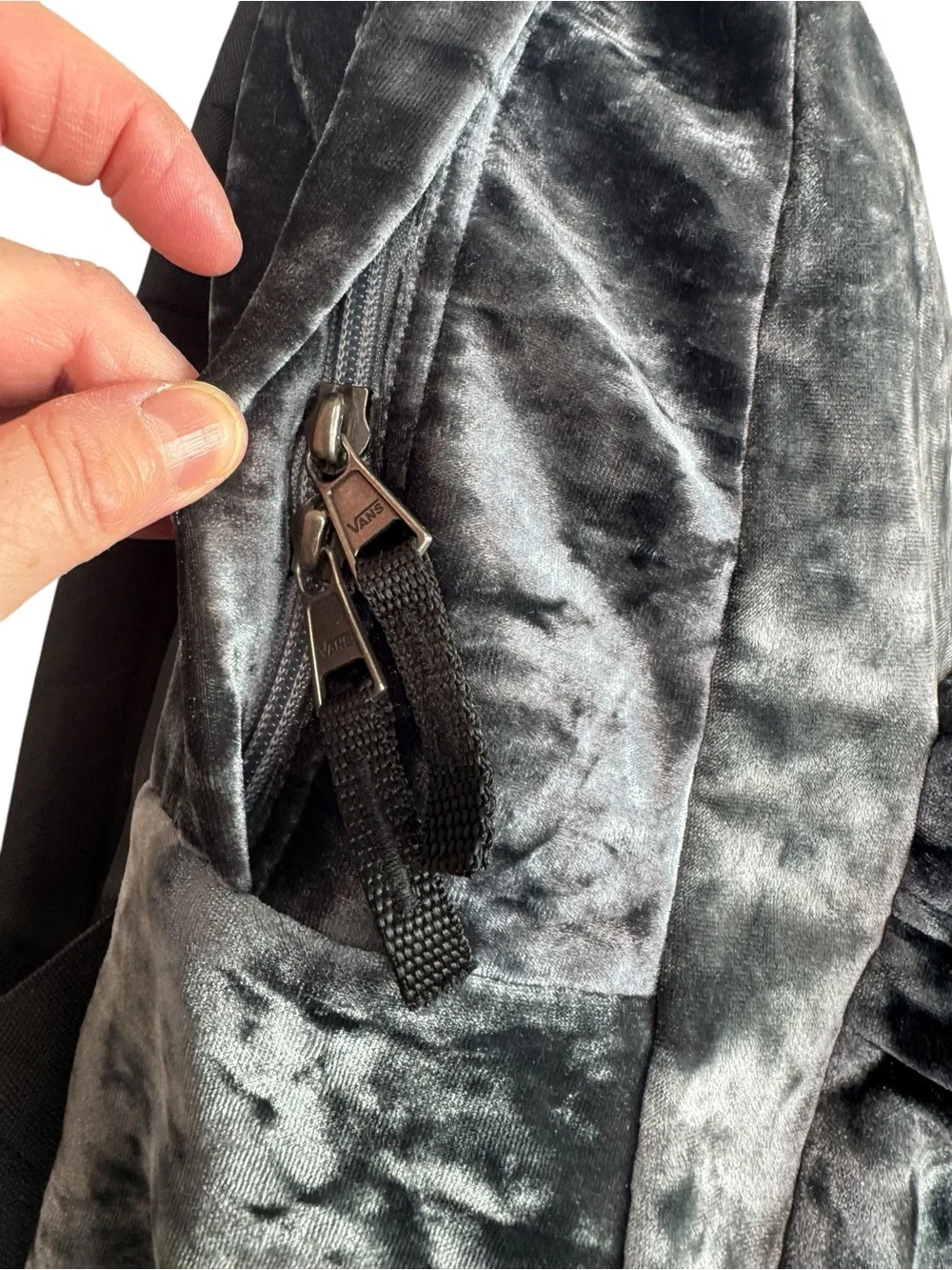 Vans Deana Backpack Grey Crushed Velvet 2 Pocket Stylish Casual Bag